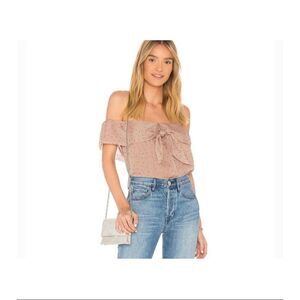 Line & Dot|Allegra Blouse Top Tan Tie Front Swiss Dotted Size‎ L New with tags